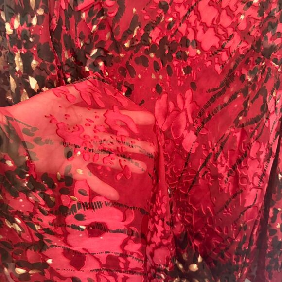 Simply Silk Red Floral Burnout Kimono Midi Dress Size S Sheer Y2K Fairy Grunge - Picture 3 of 8